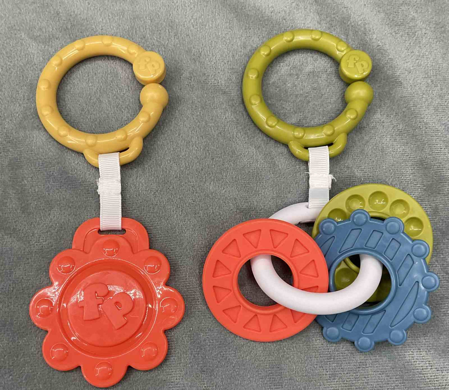 Fisher Price Sit Me Up Floor Seat Cute Cow Replacement Pair Hanging Toy Teether Gears
