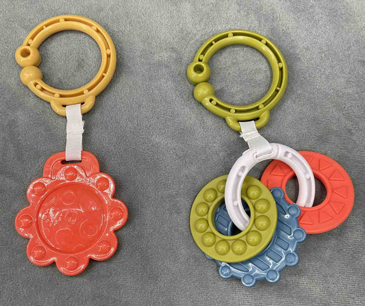 Fisher Price Sit Me Up Floor Seat Cute Cow Replacement Pair Hanging Toy Teether Gears